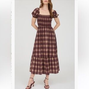 Nordstrom Blu Pepper Plaid Tiered Midi Dress - Burgundy Multi - size M - NWT